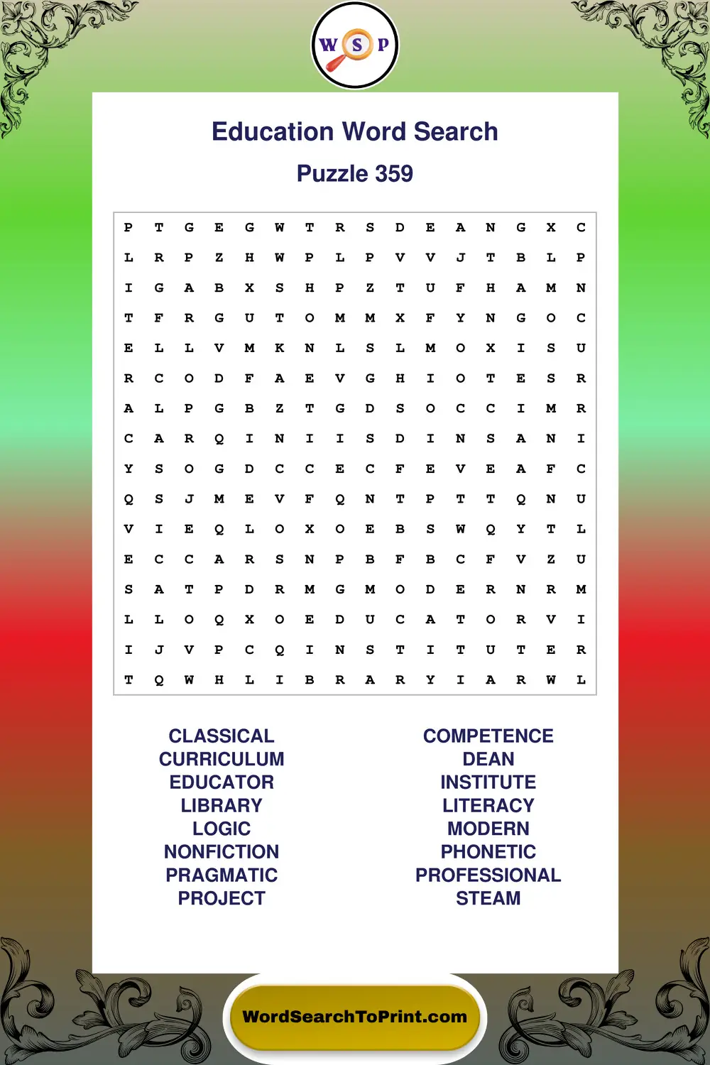 Education Word Search Puzzle 359