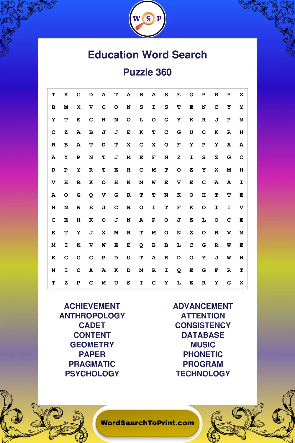 Education Word Search Puzzle 360