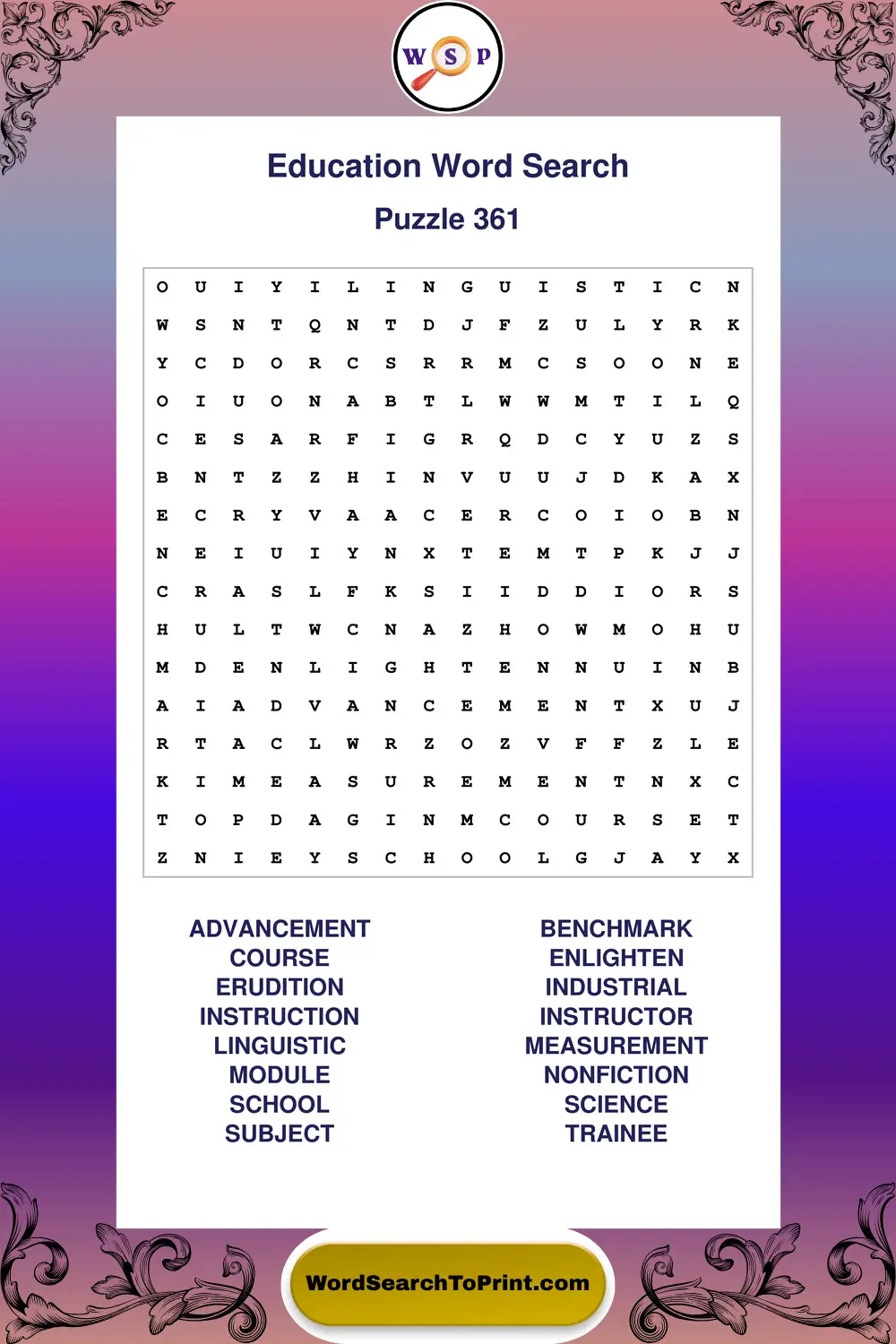 Education Word Search Puzzle 361