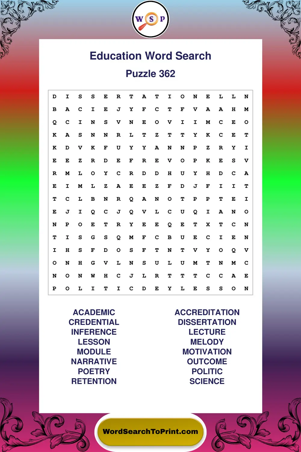Education Word Search Puzzle 362