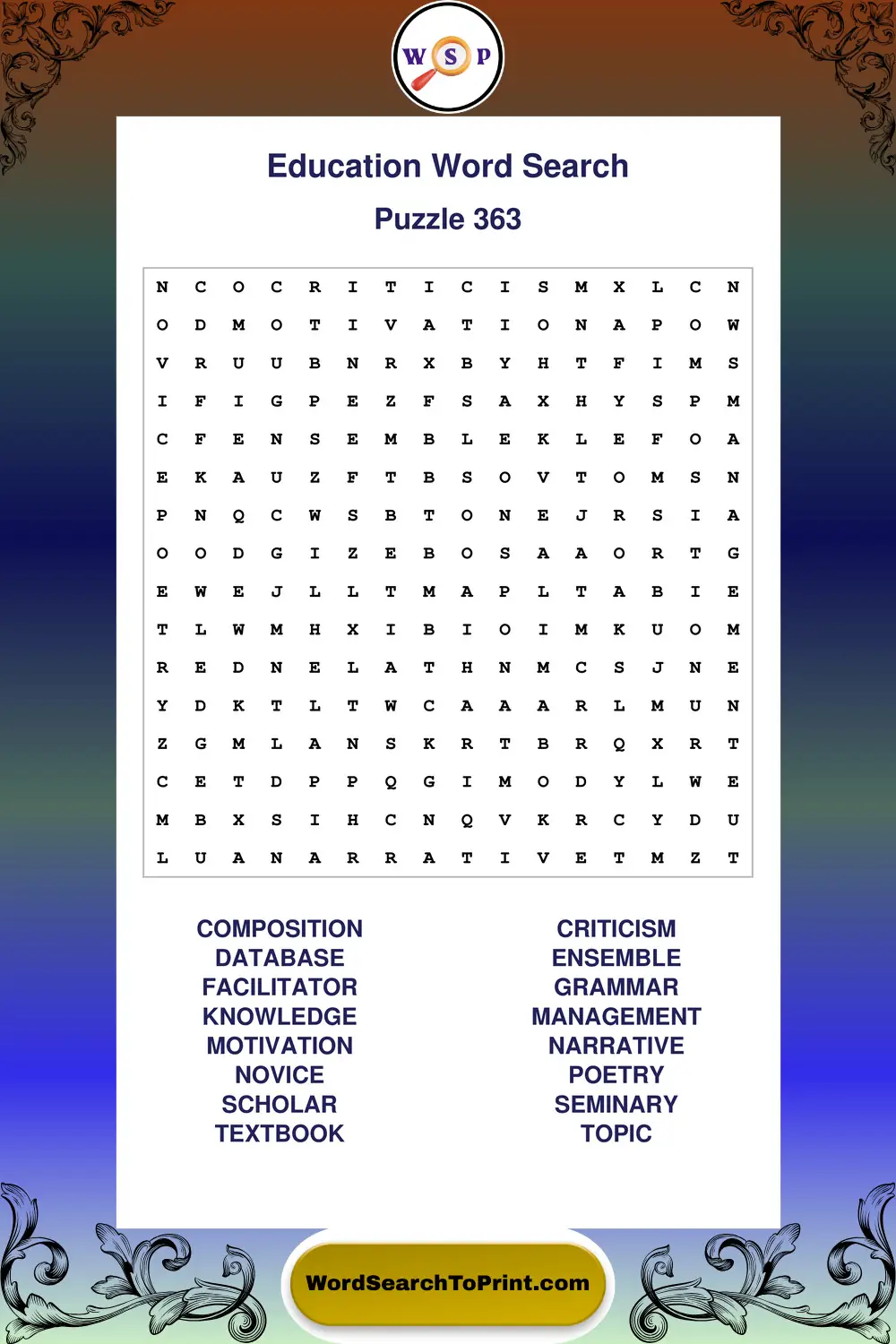 Education Word Search Puzzle 363