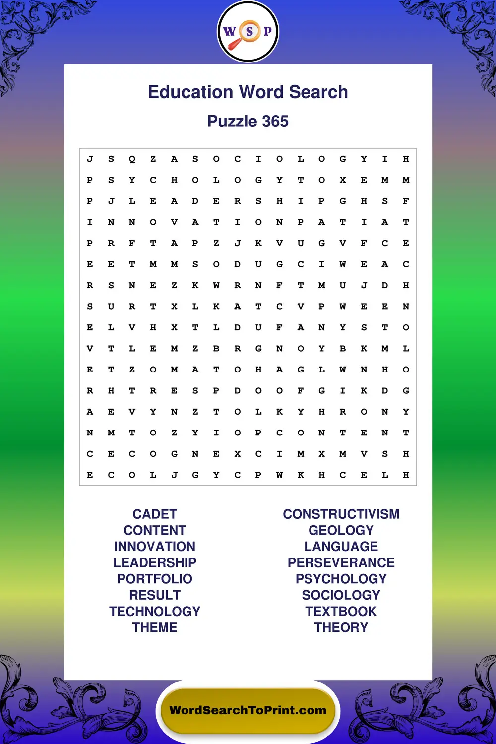 Education Word Search Puzzle 365
