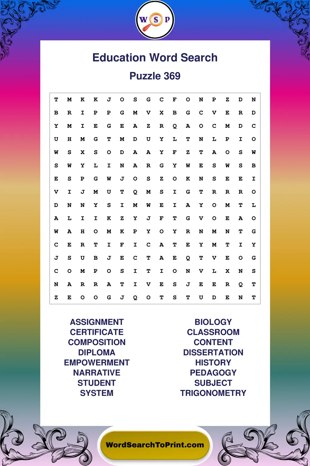 Education Word Search Puzzle 369