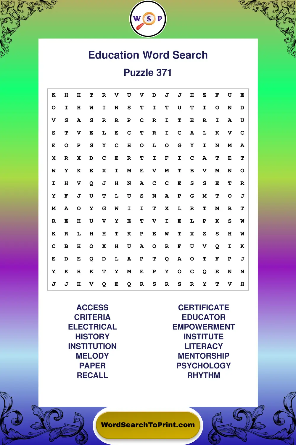 Education Word Search Puzzle 371