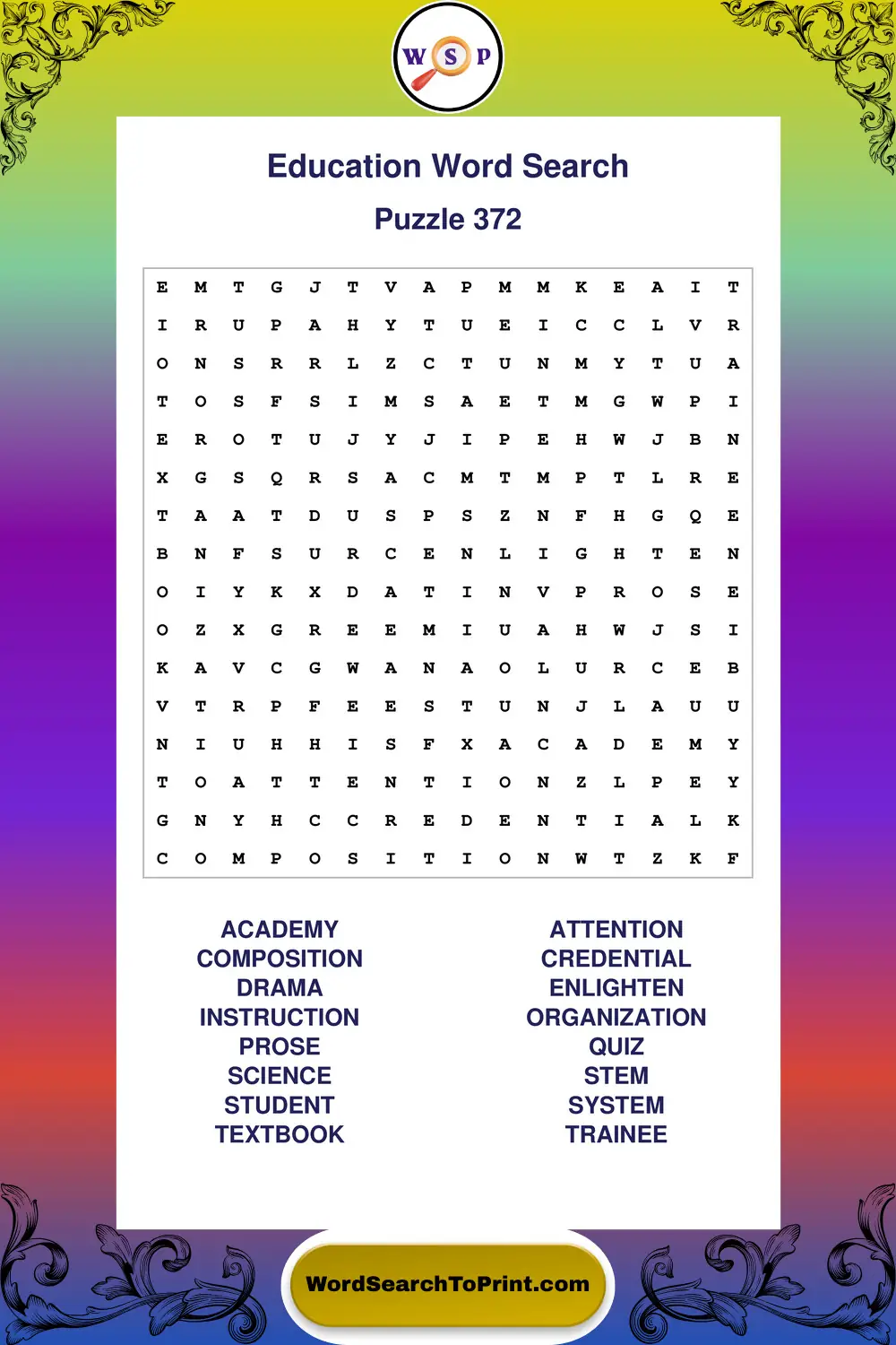 Education Word Search Puzzle 372