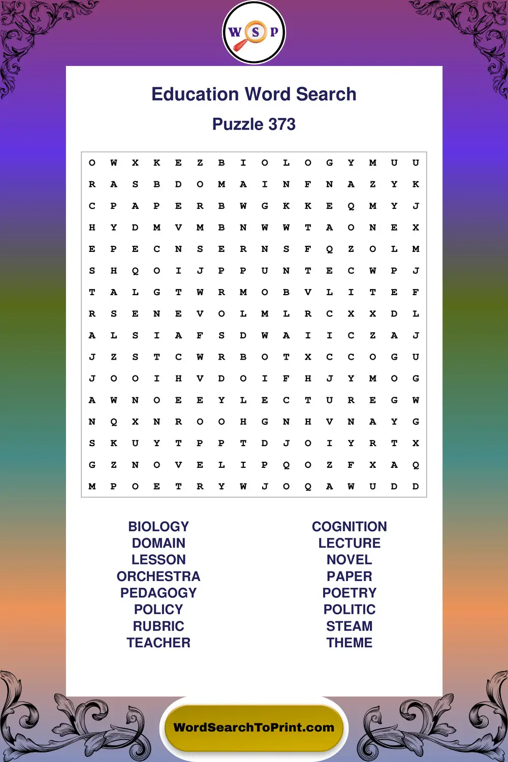 Education Word Search Puzzle 373