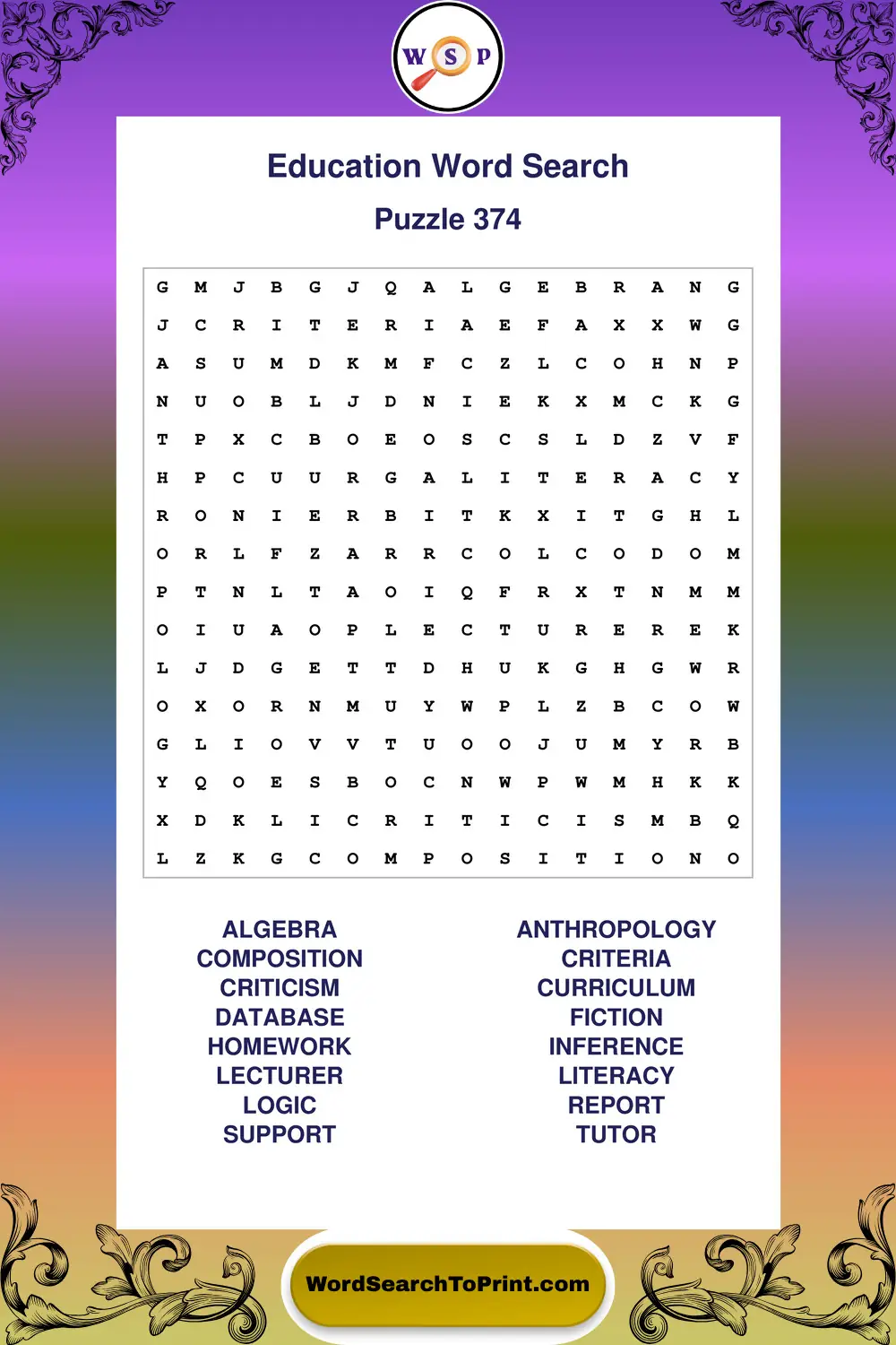 Education Word Search Puzzle 374