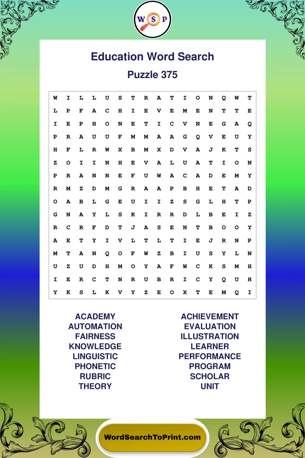 Education Word Search Puzzle 375