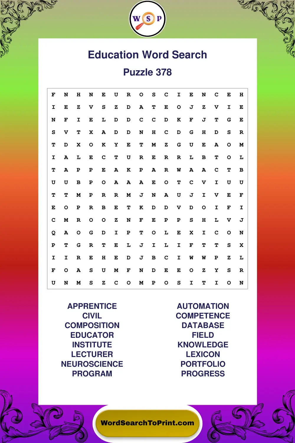 Education Word Search Puzzle 378