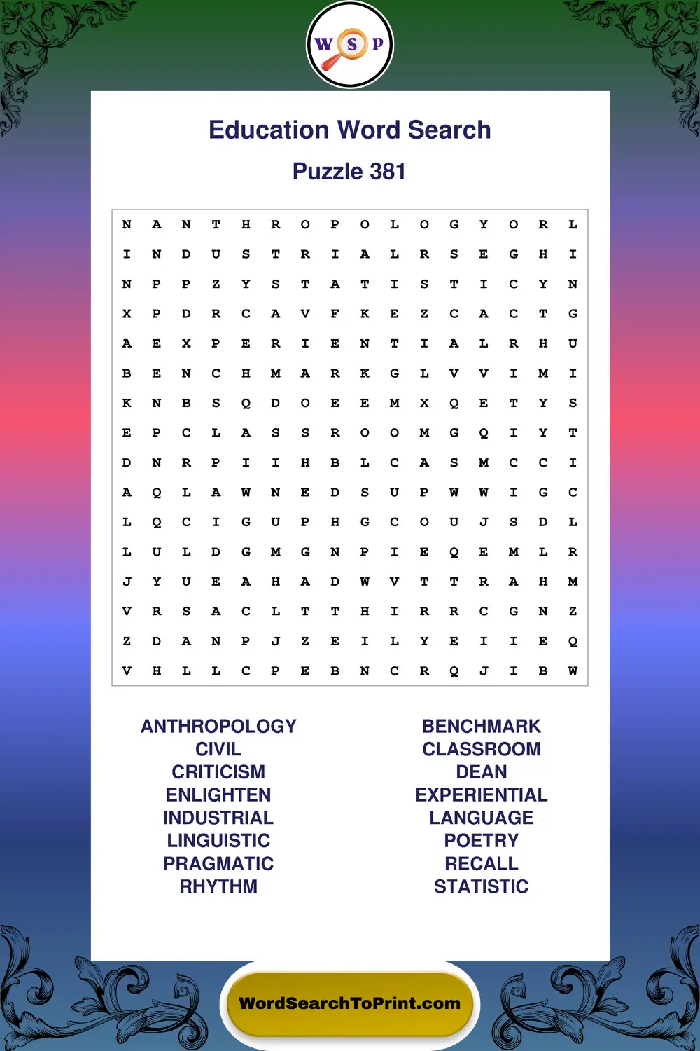 Education Word Search Puzzle 381