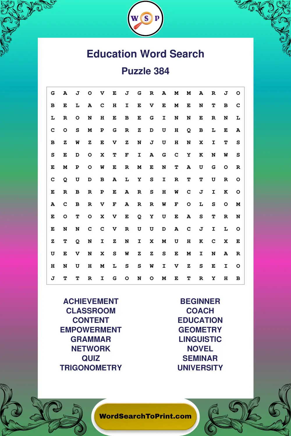 Education Word Search Puzzle 384