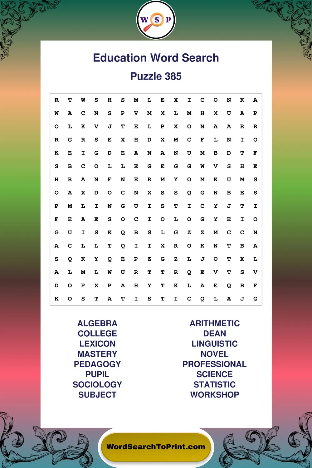 Education Word Search Puzzle 385