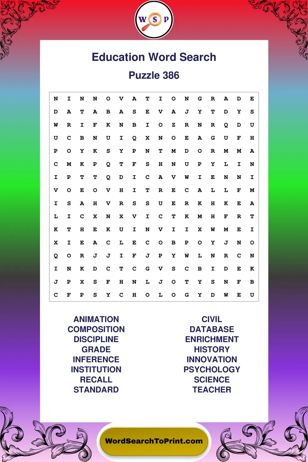 Education Word Search Puzzle 386