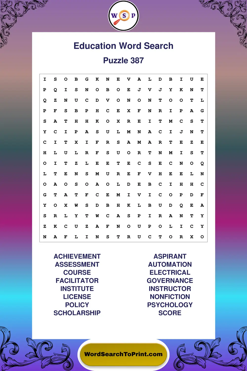 Education Word Search Puzzle 387
