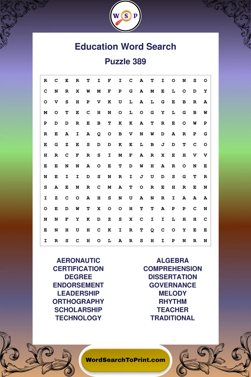 Education Word Search Puzzle 389