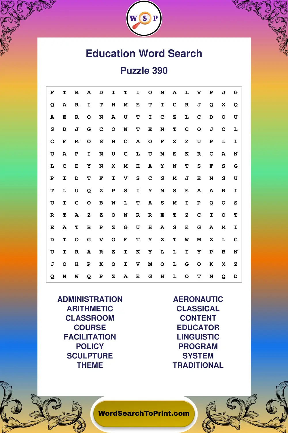 Education Word Search Puzzle 390