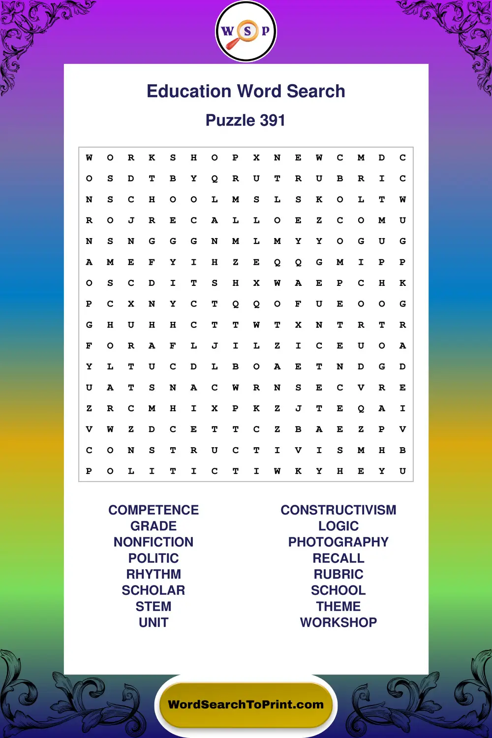 Education Word Search Puzzle 391