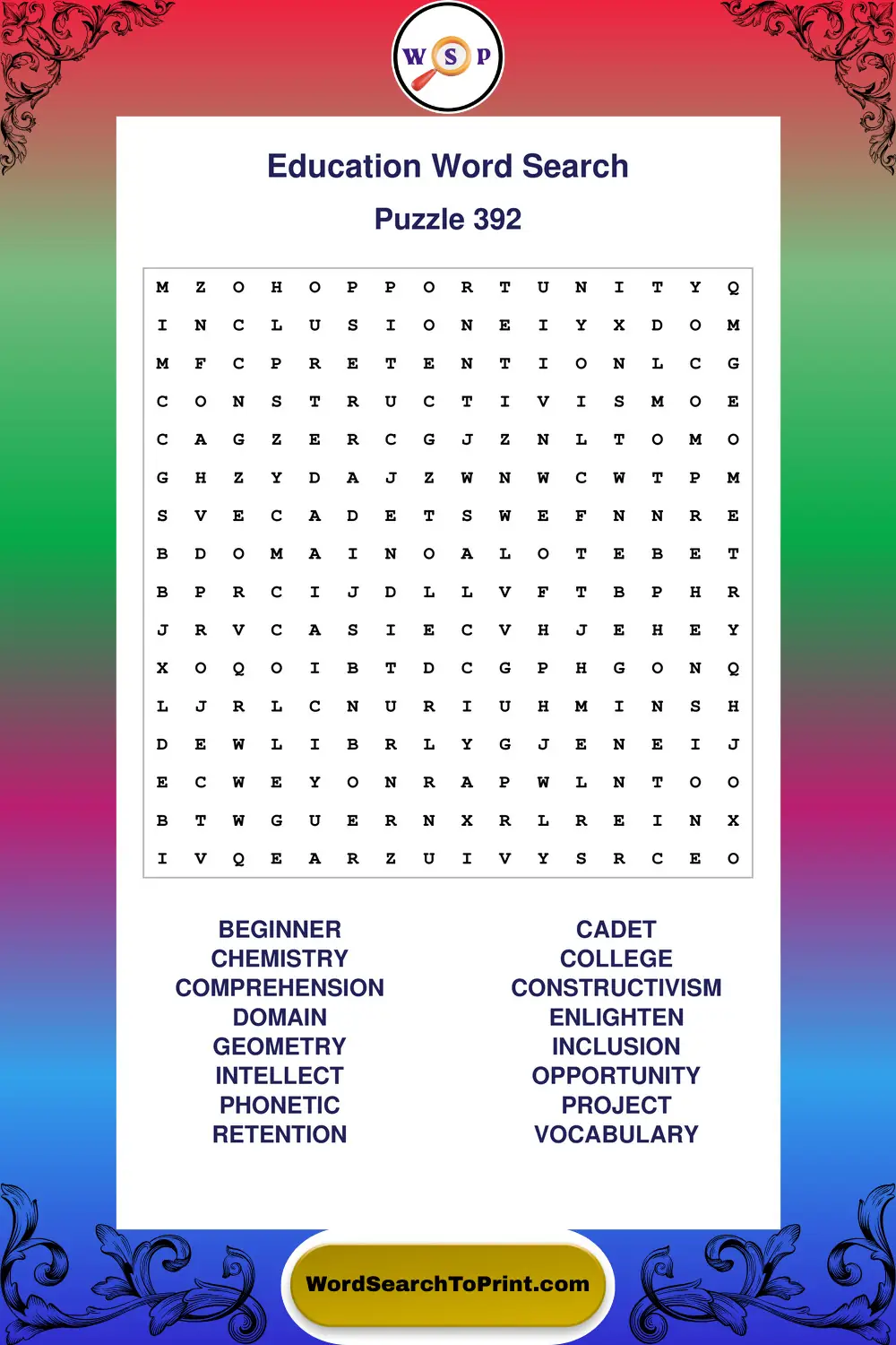 Education Word Search Puzzle 392