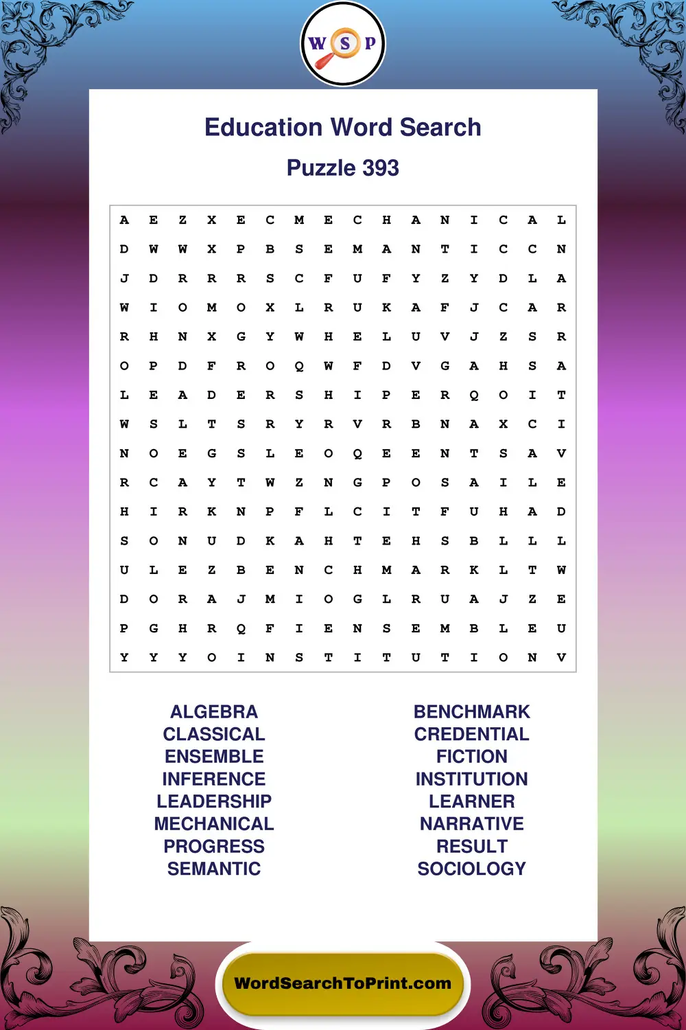 Education Word Search Puzzle 393
