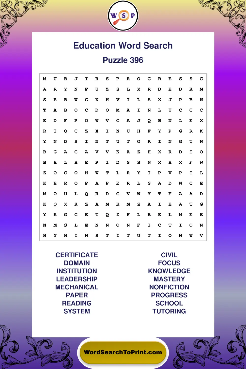 Education Word Search Puzzle 396