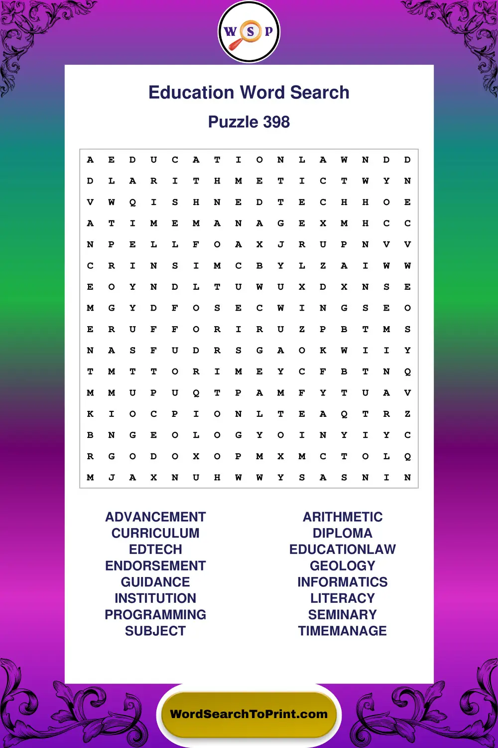 Education Word Search Puzzle 398