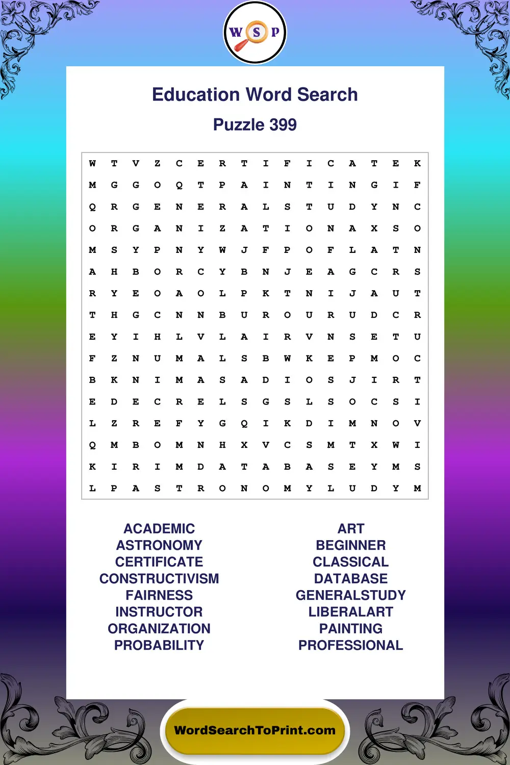 Education Word Search Puzzle 399