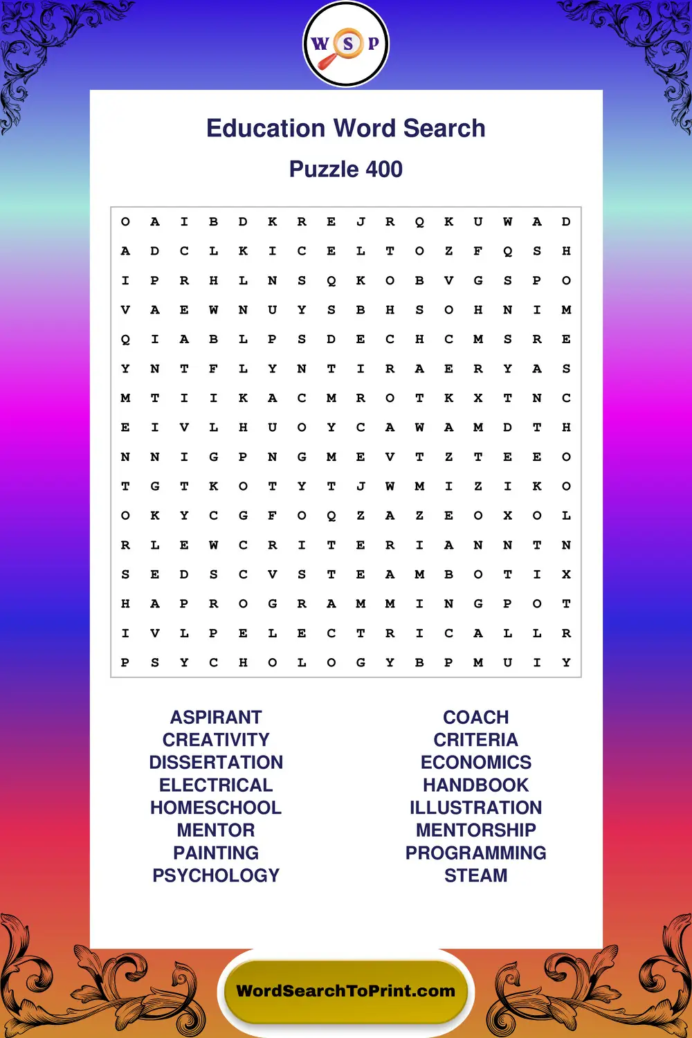Education Word Search Puzzle 400
