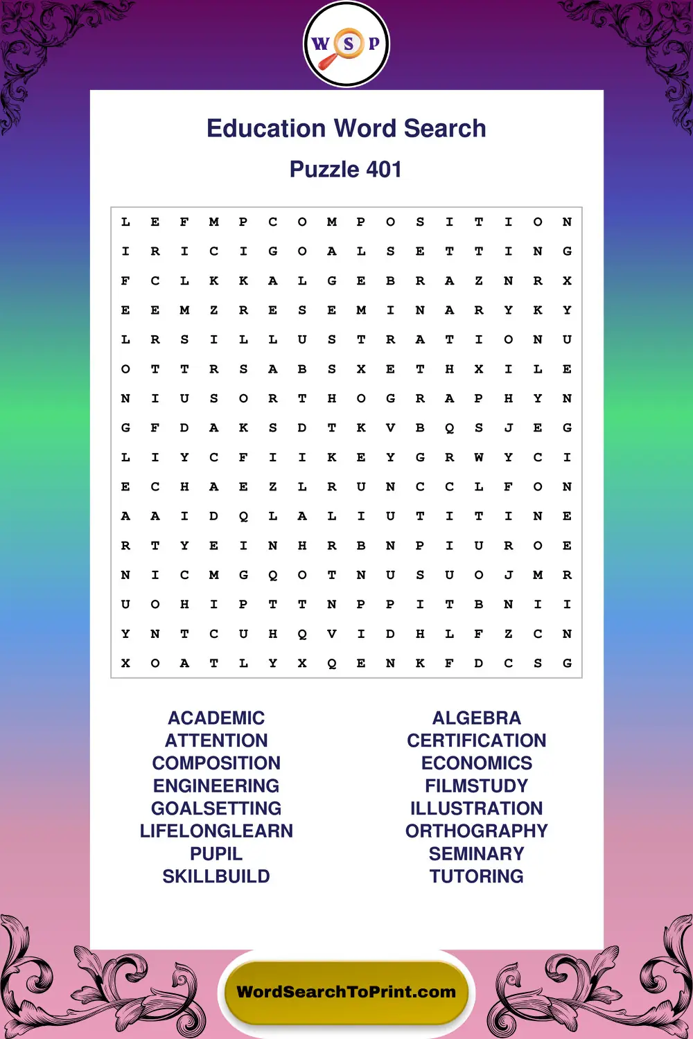 Education Word Search Puzzle 401