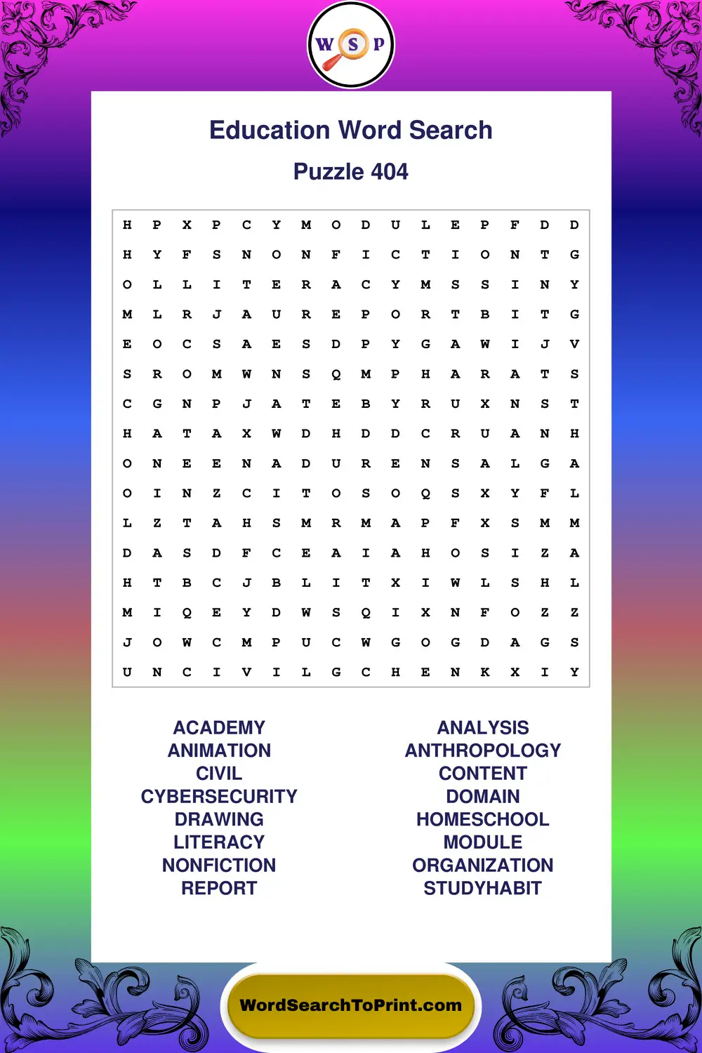 Education Word Search Puzzle 404