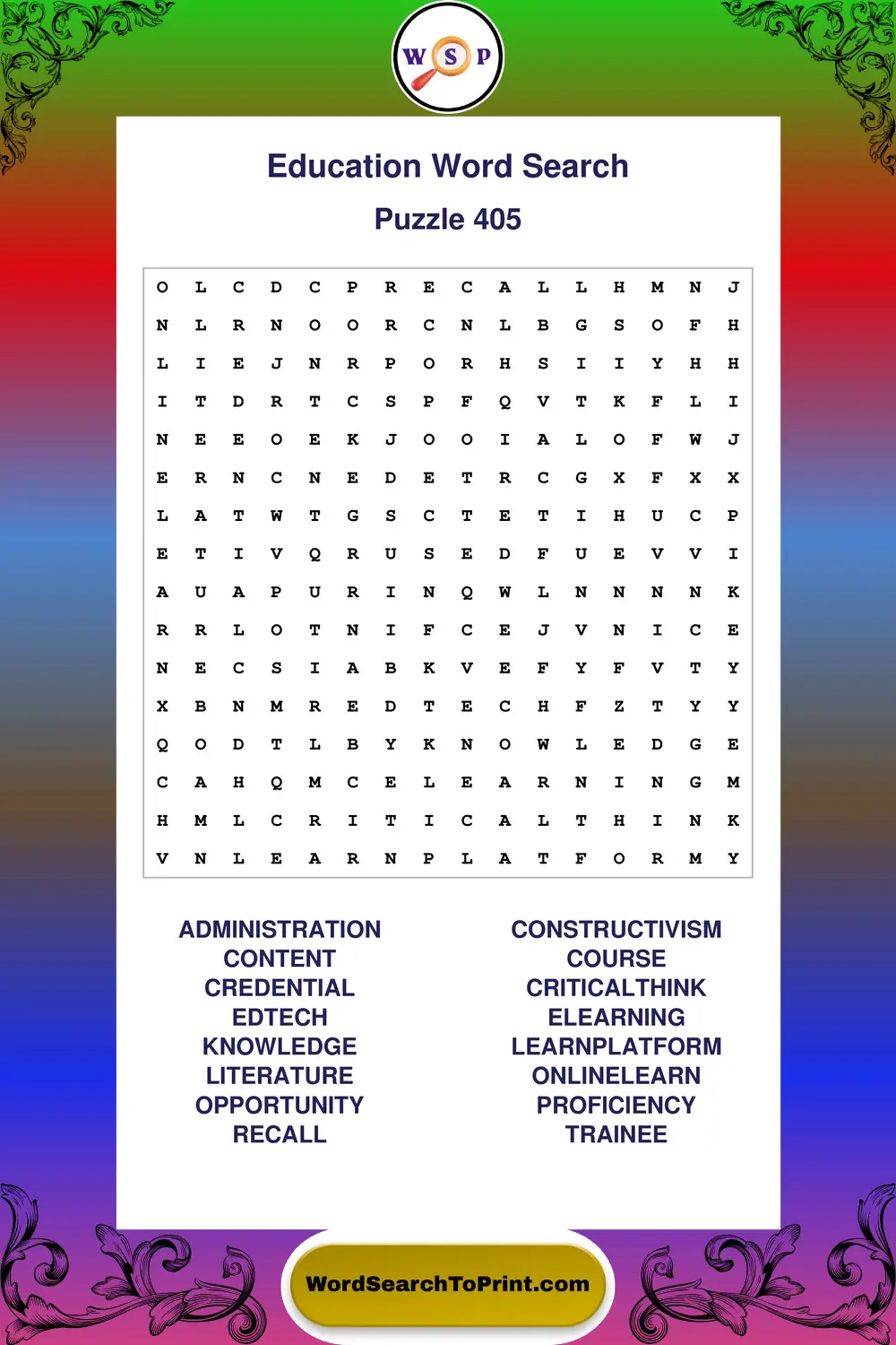 Education Word Search Puzzle 405