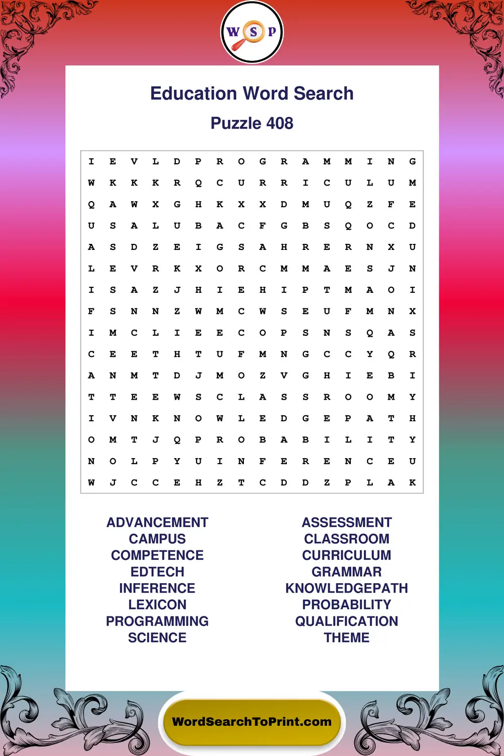 Education Word Search Puzzle 408