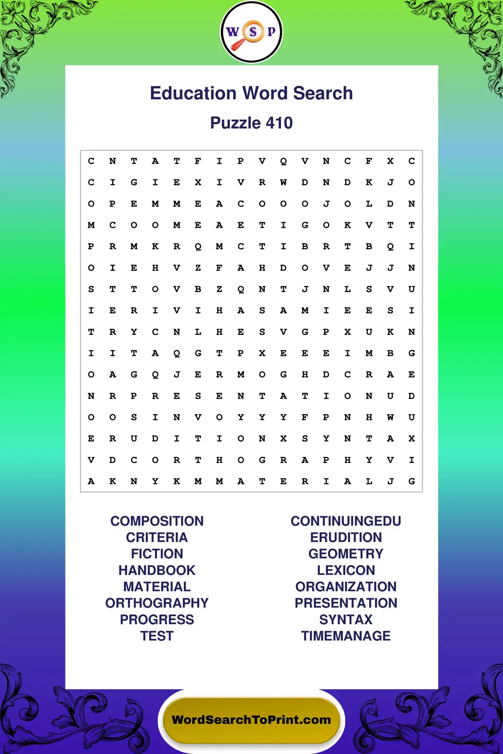 Education Word Search Puzzle 410