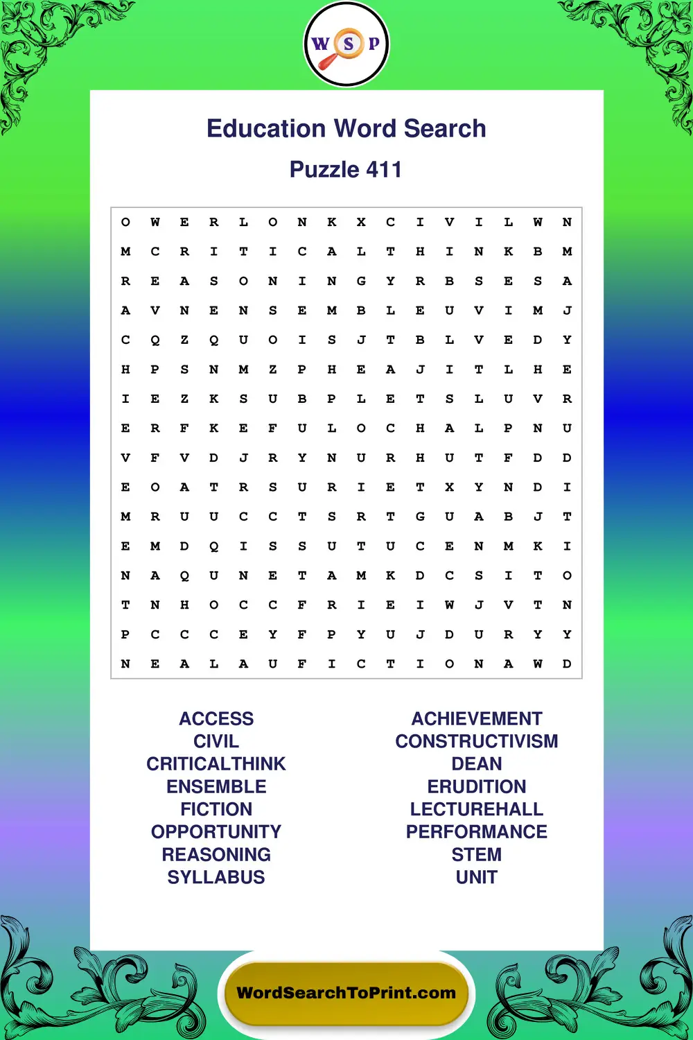 Education Word Search Puzzle 411