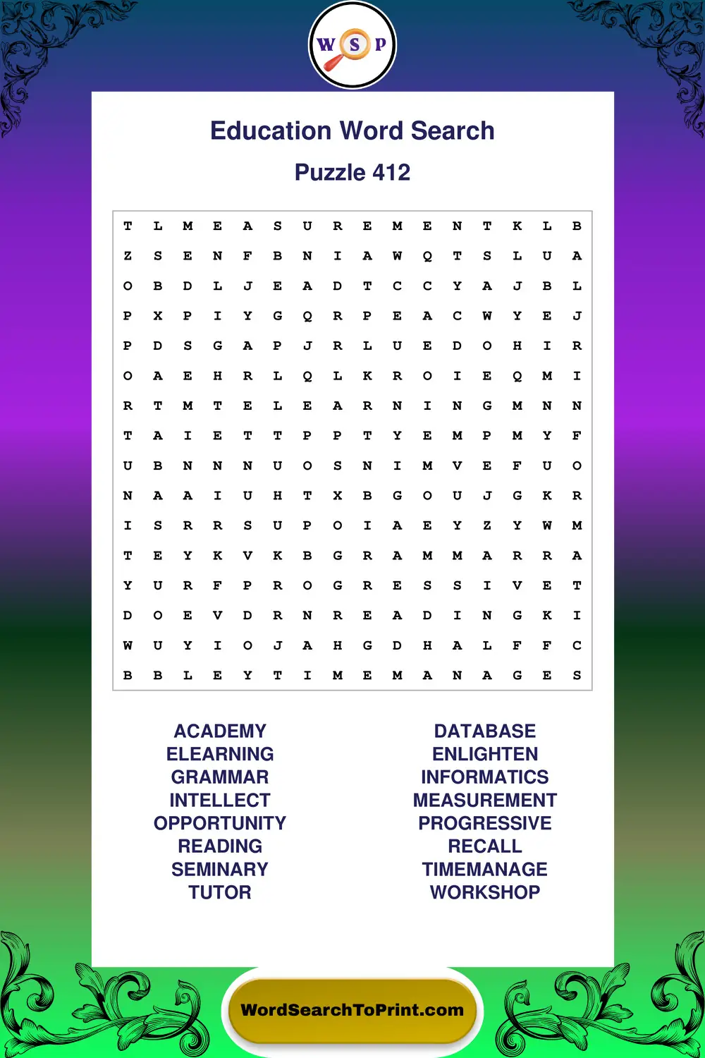 Education Word Search Puzzle 412