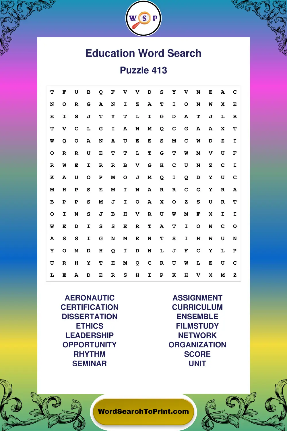 Education Word Search Puzzle 413