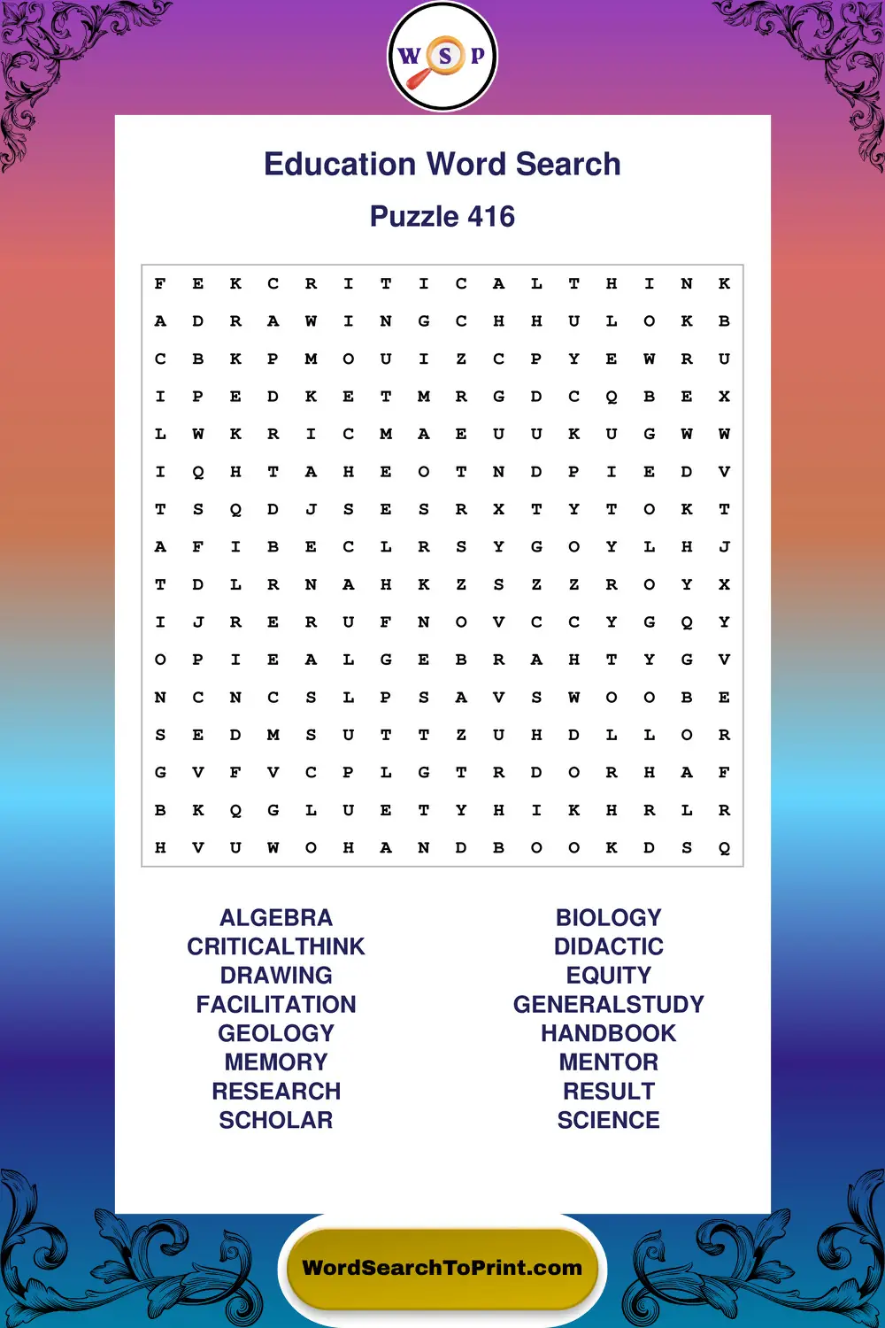 Education Word Search Puzzle 416