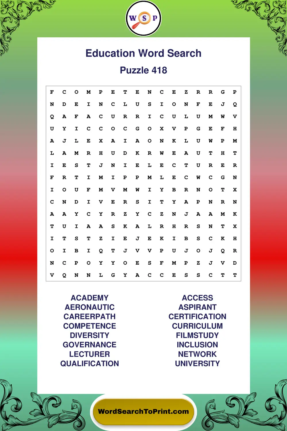 Education Word Search Puzzle 418