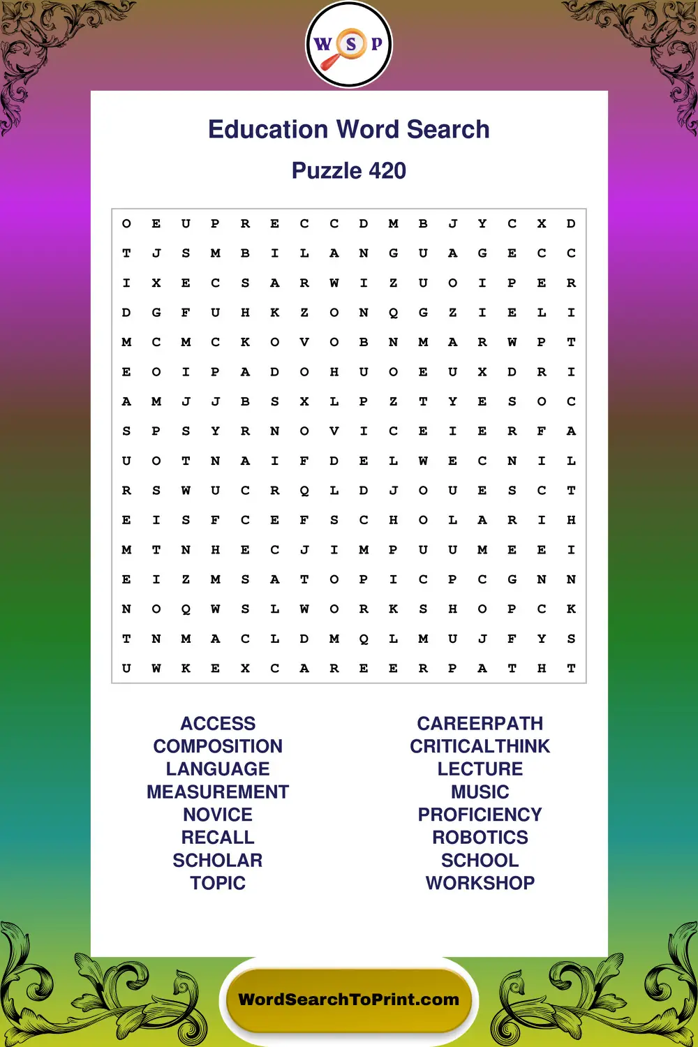 Education Word Search Puzzle 420