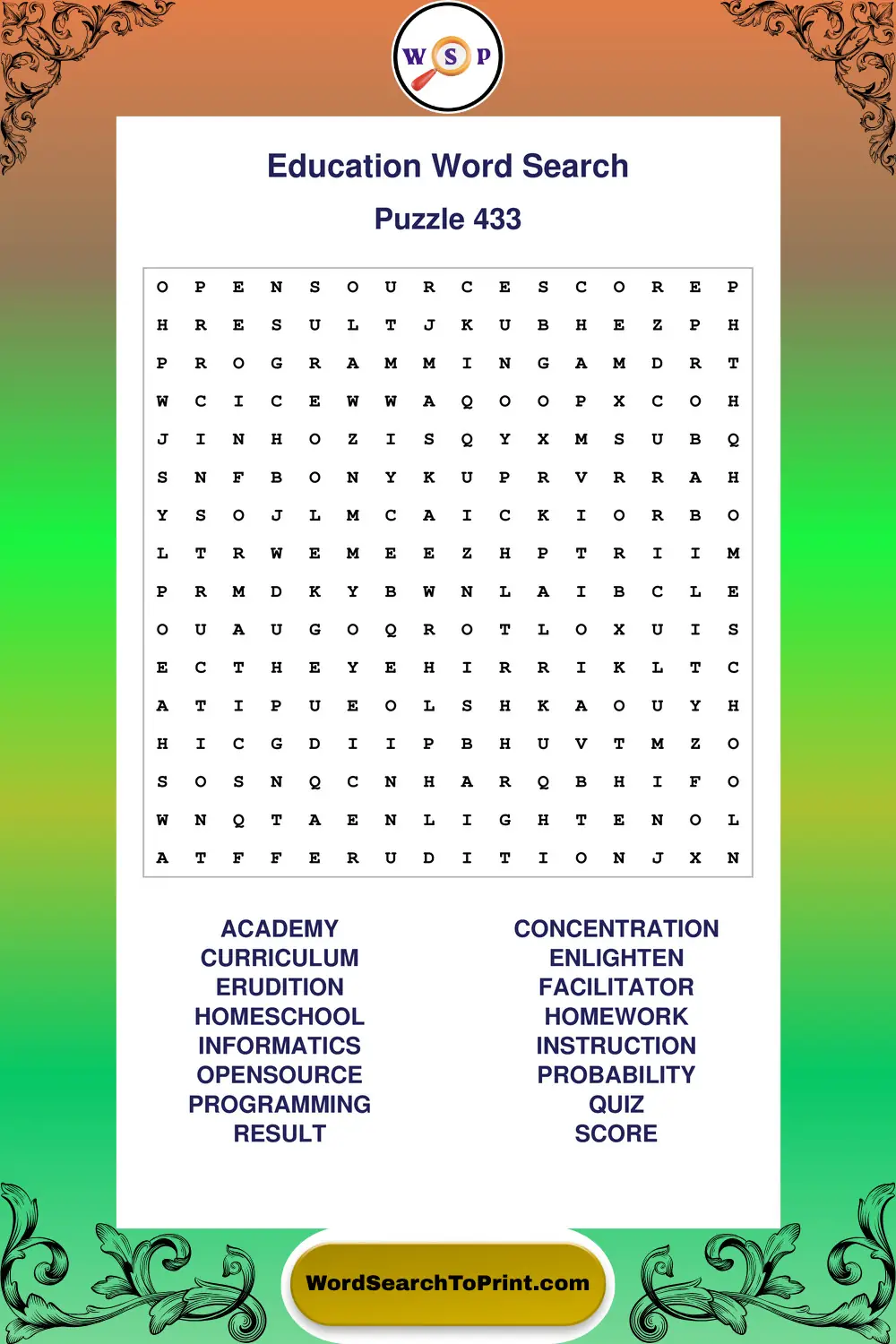 Education Word Search Puzzle 433