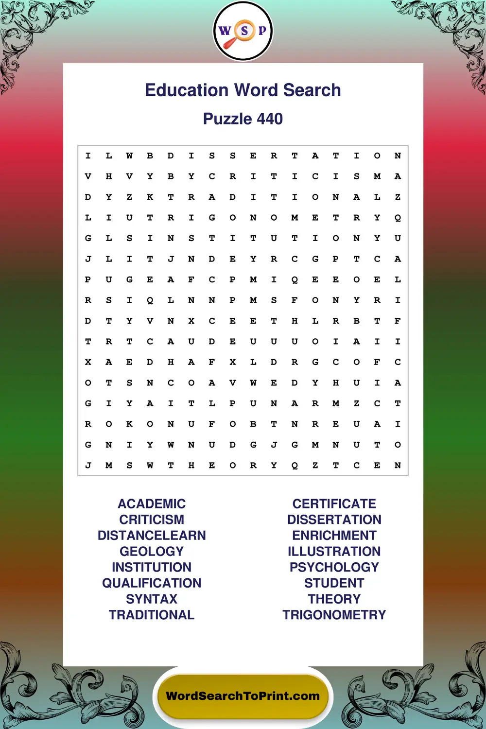 Education Word Search Puzzle 440