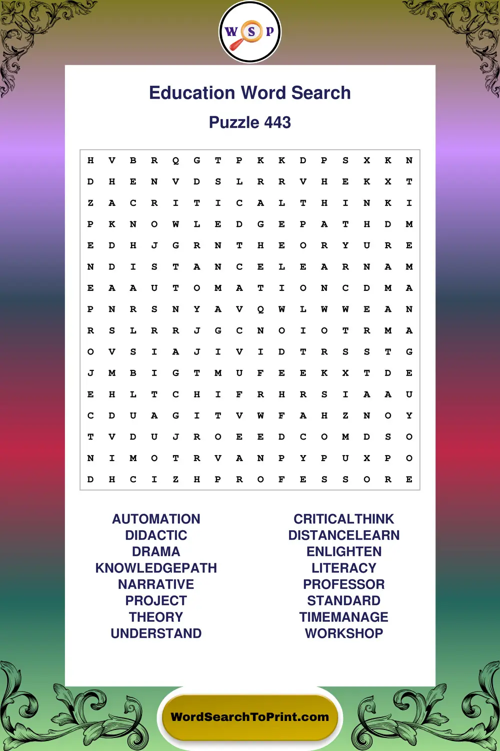 Education Word Search Puzzle 443