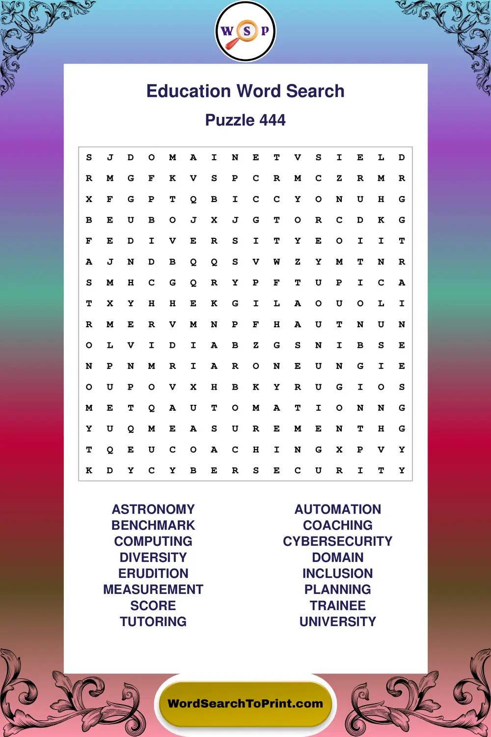 Education Word Search Puzzle 444