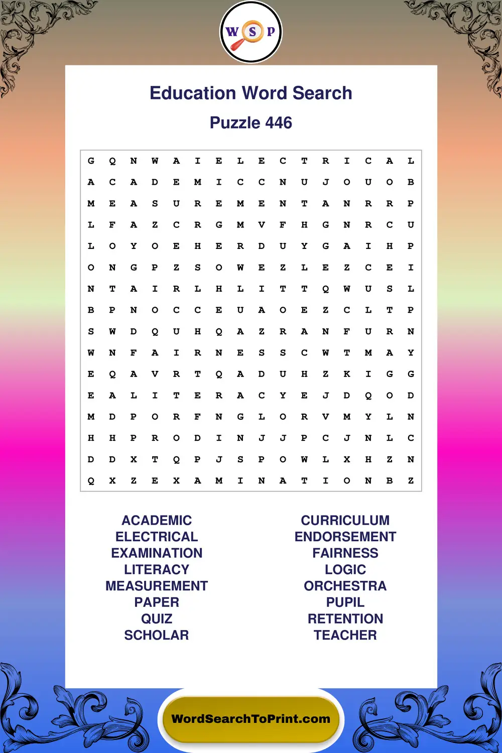 Education Word Search Puzzle 446