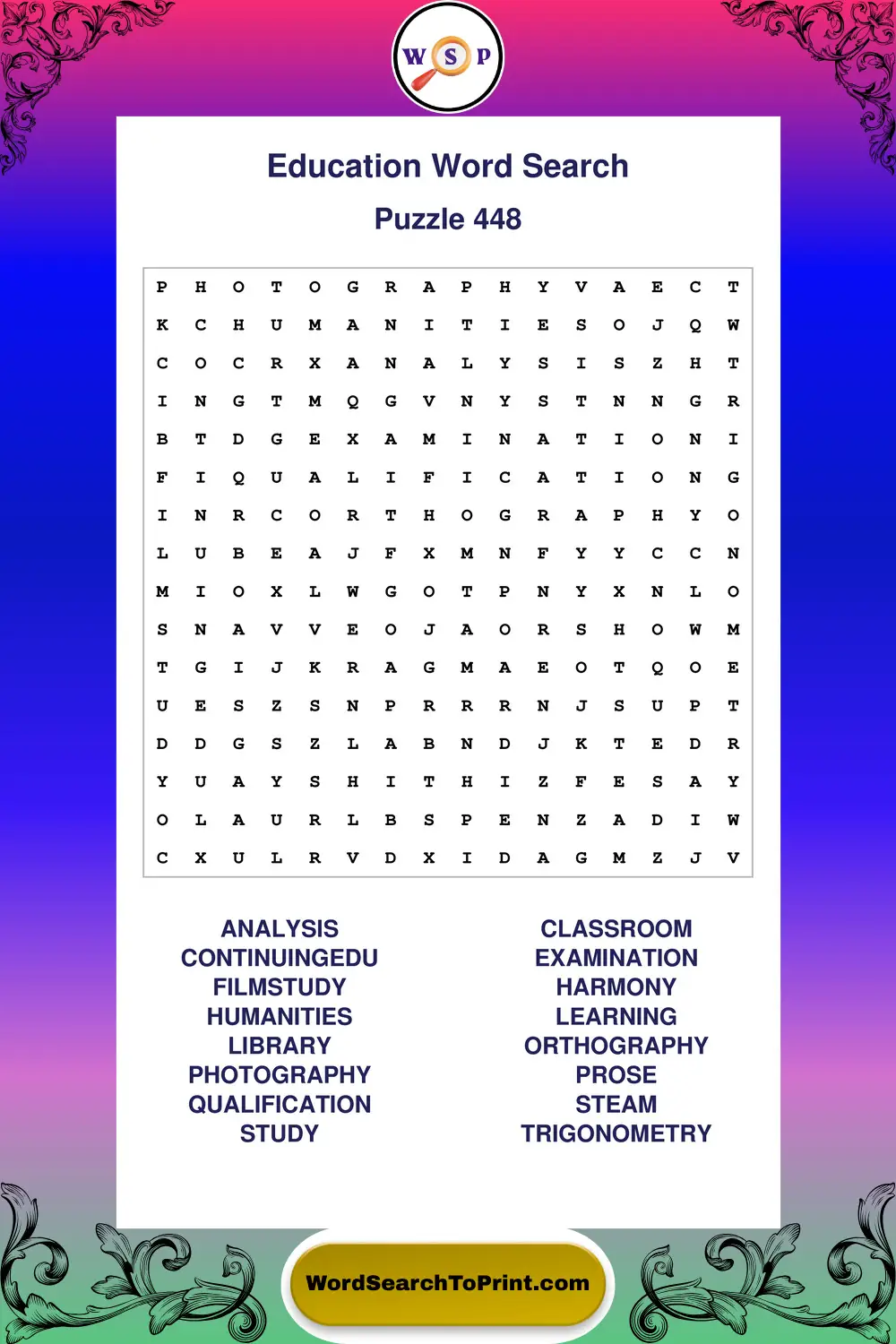 Education Word Search Puzzle 448