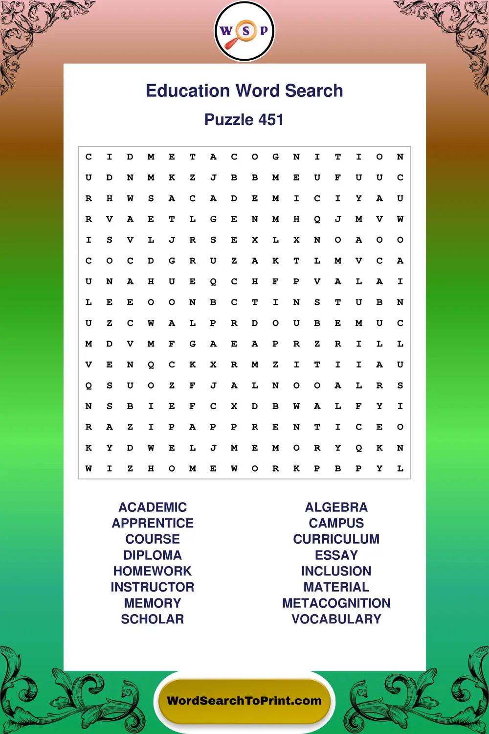 Education Word Search Puzzle 451