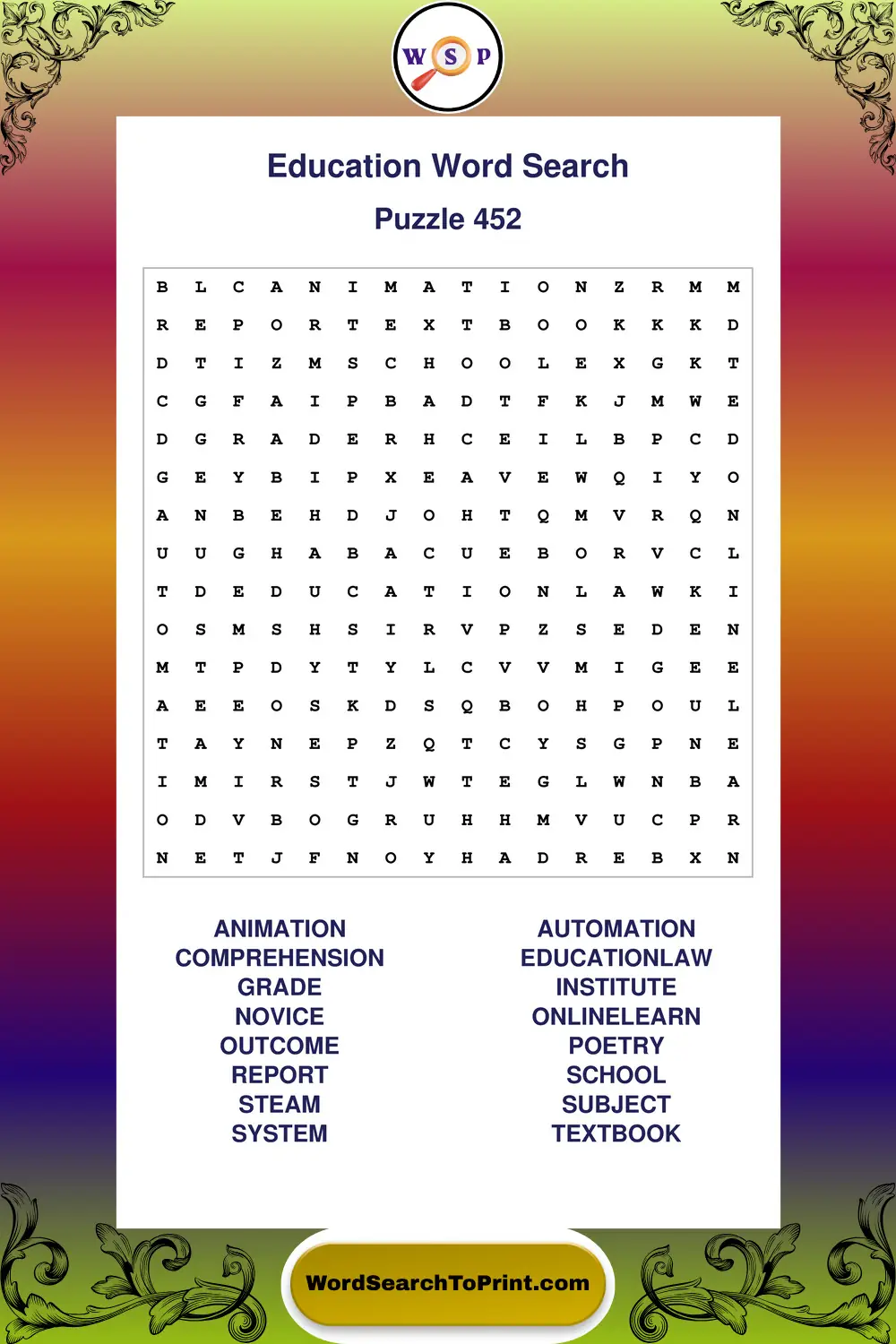 Education Word Search Puzzle 452