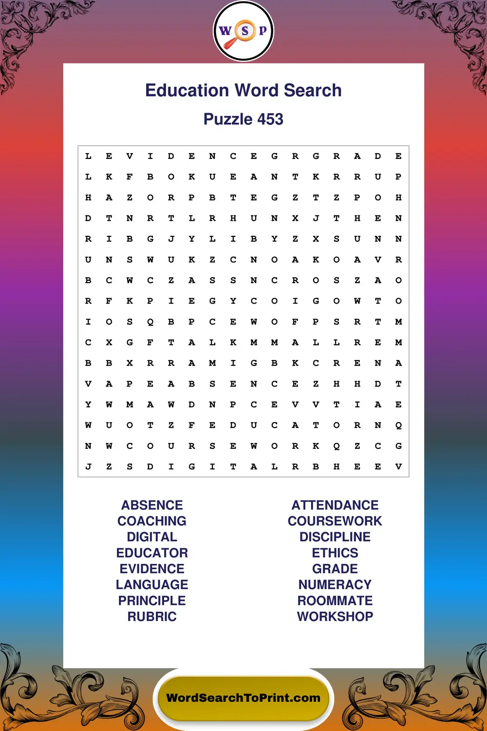 Education Word Search Puzzle 453