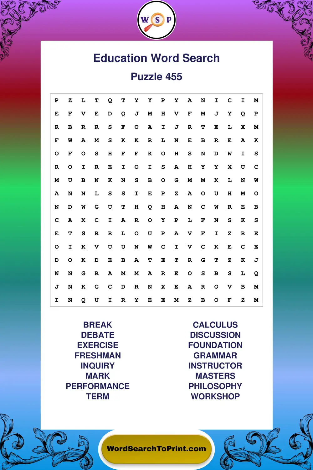 Education Word Search Puzzle 455