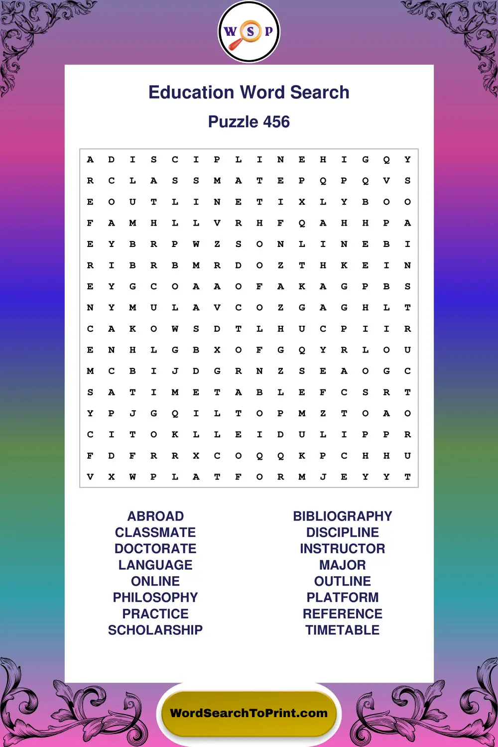 Education Word Search Puzzle 456