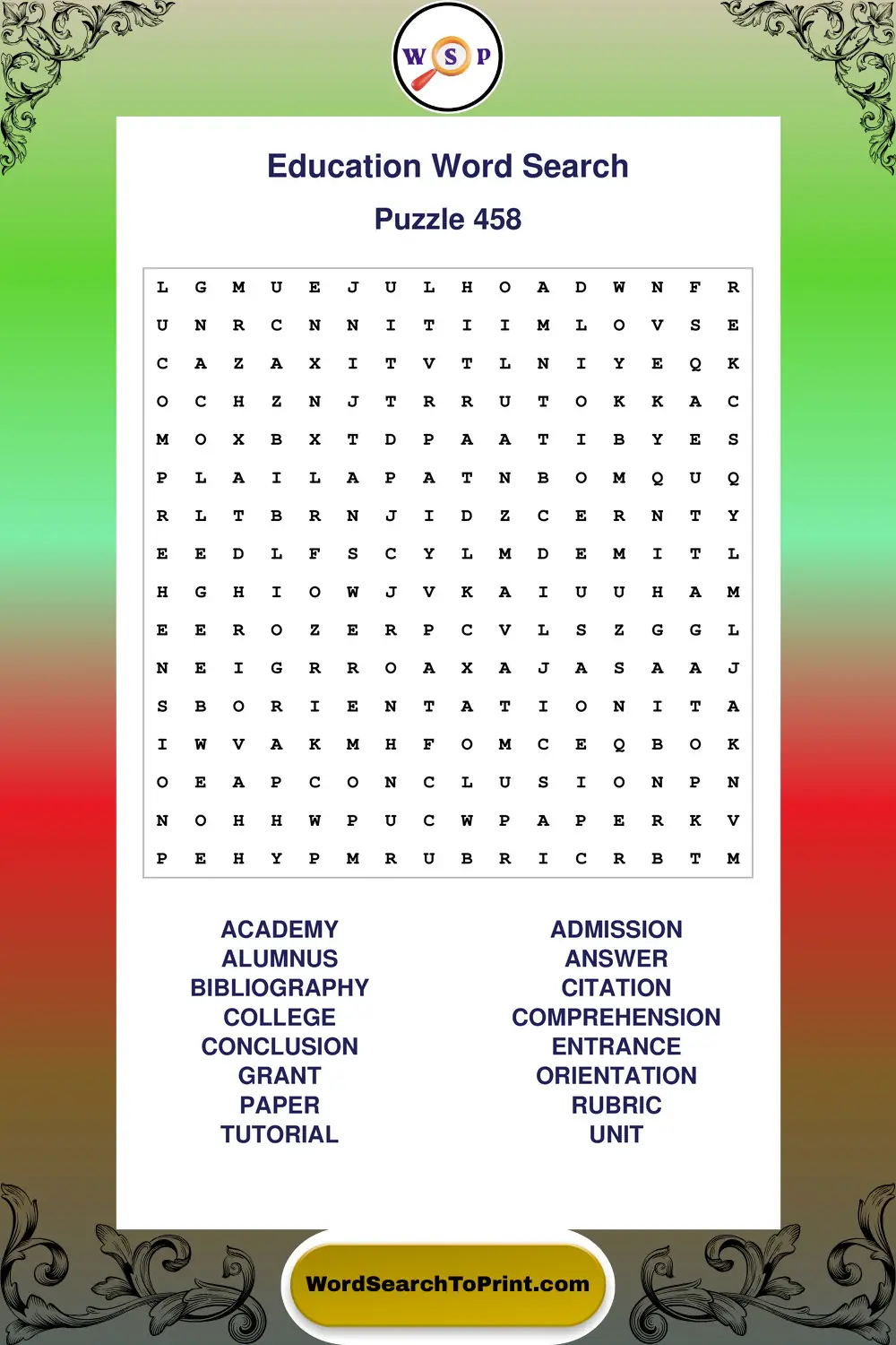 Education Word Search Puzzle 458